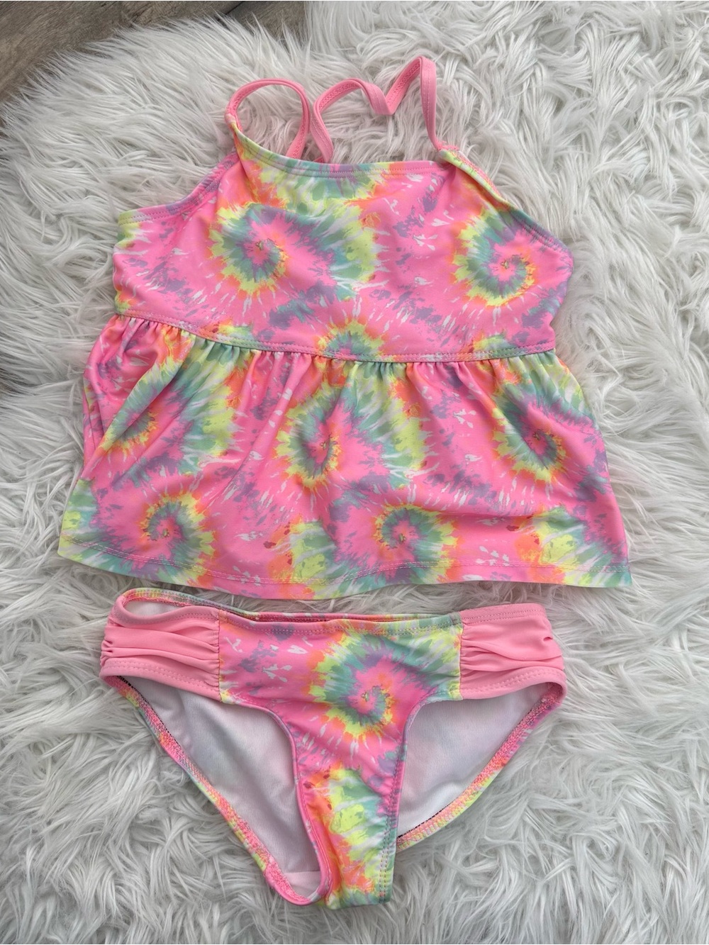 Revolution Kids Pink Multicolor Tie-Dye Tankini Set